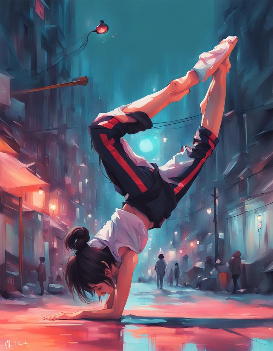 Girl in Handstand: Japanese Pop Surrealism Artwork
