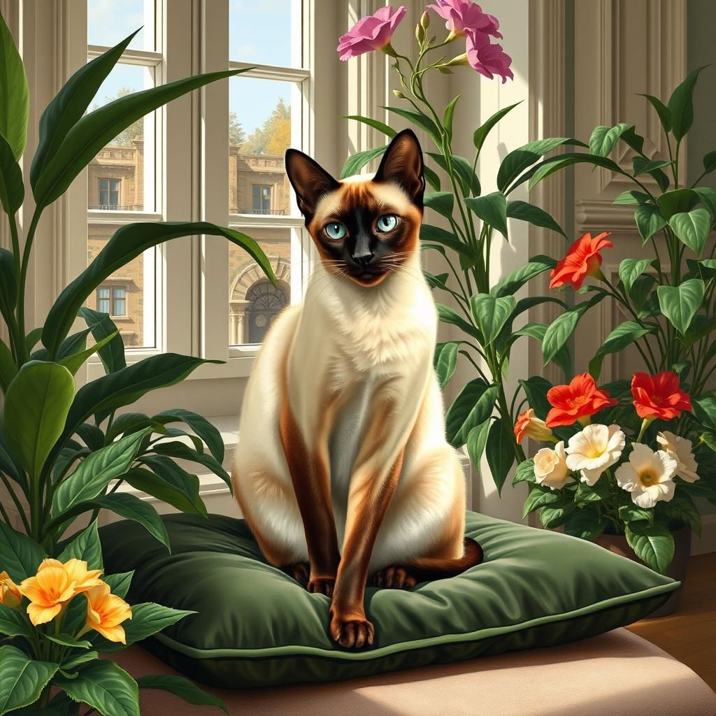 Siamese Cat in Elegant Interior, Realistic Style