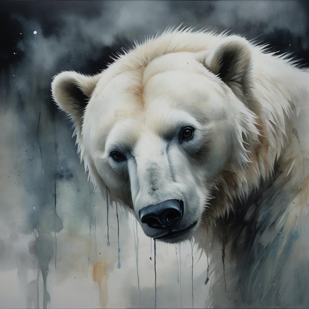 Curious Polar Bear Sniffing Air by Moonlight