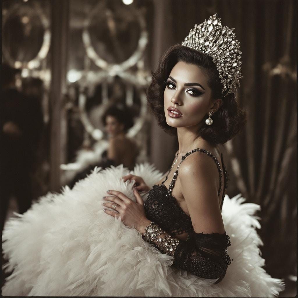 Glamorous Figure in Showgirl Era Aesthetic