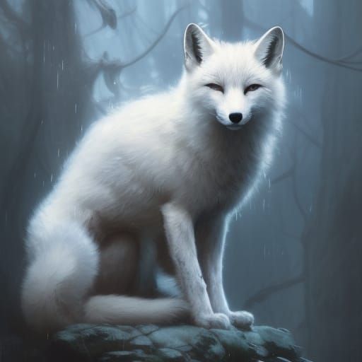 Majestic White Fox in Dark Fantasy Style