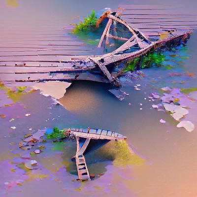 Dangerous Decayed Rope Bridge Over Deep Chasm