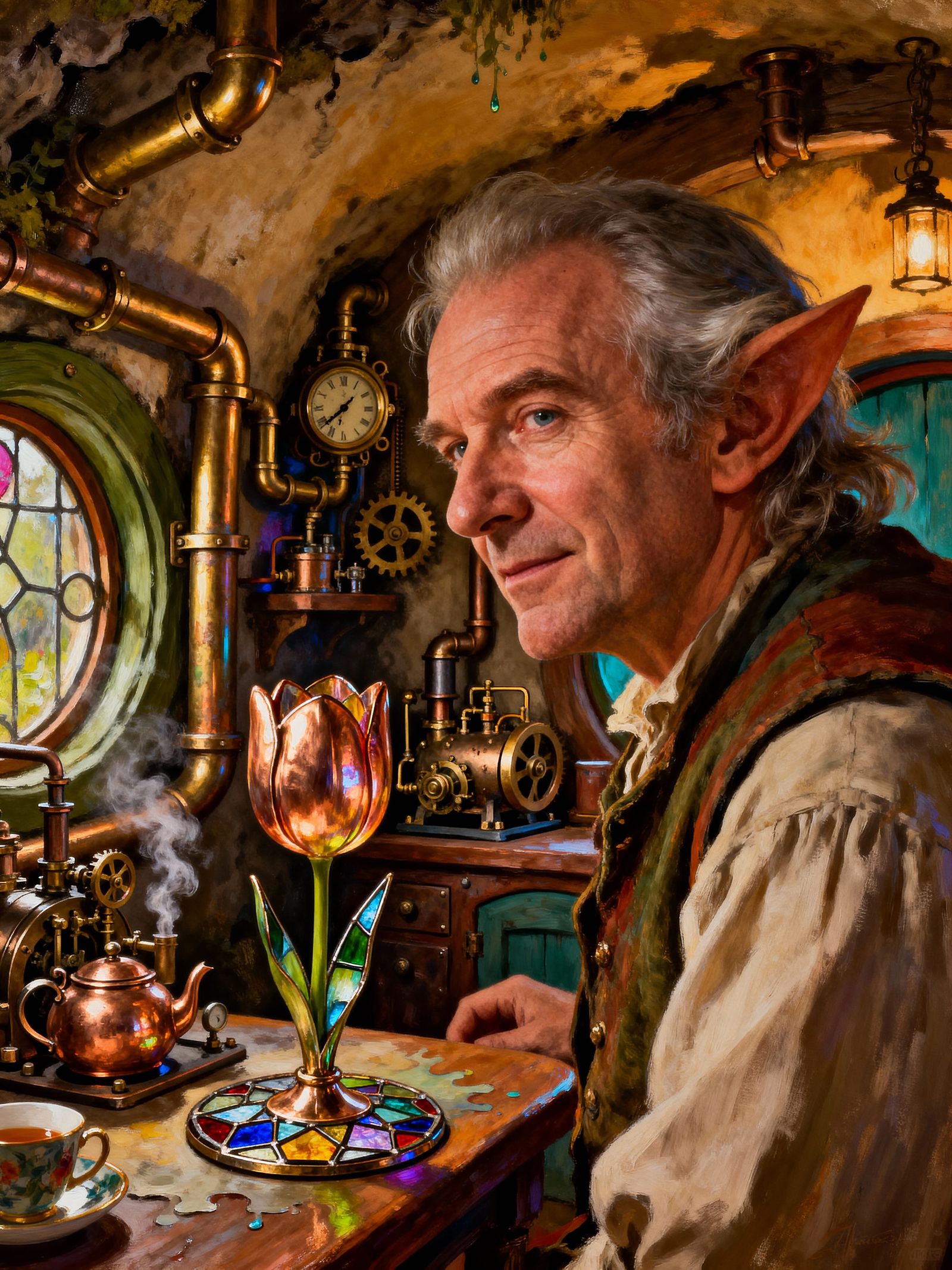 Steampunk Hobbit Burrow with Miniature Steam Engine