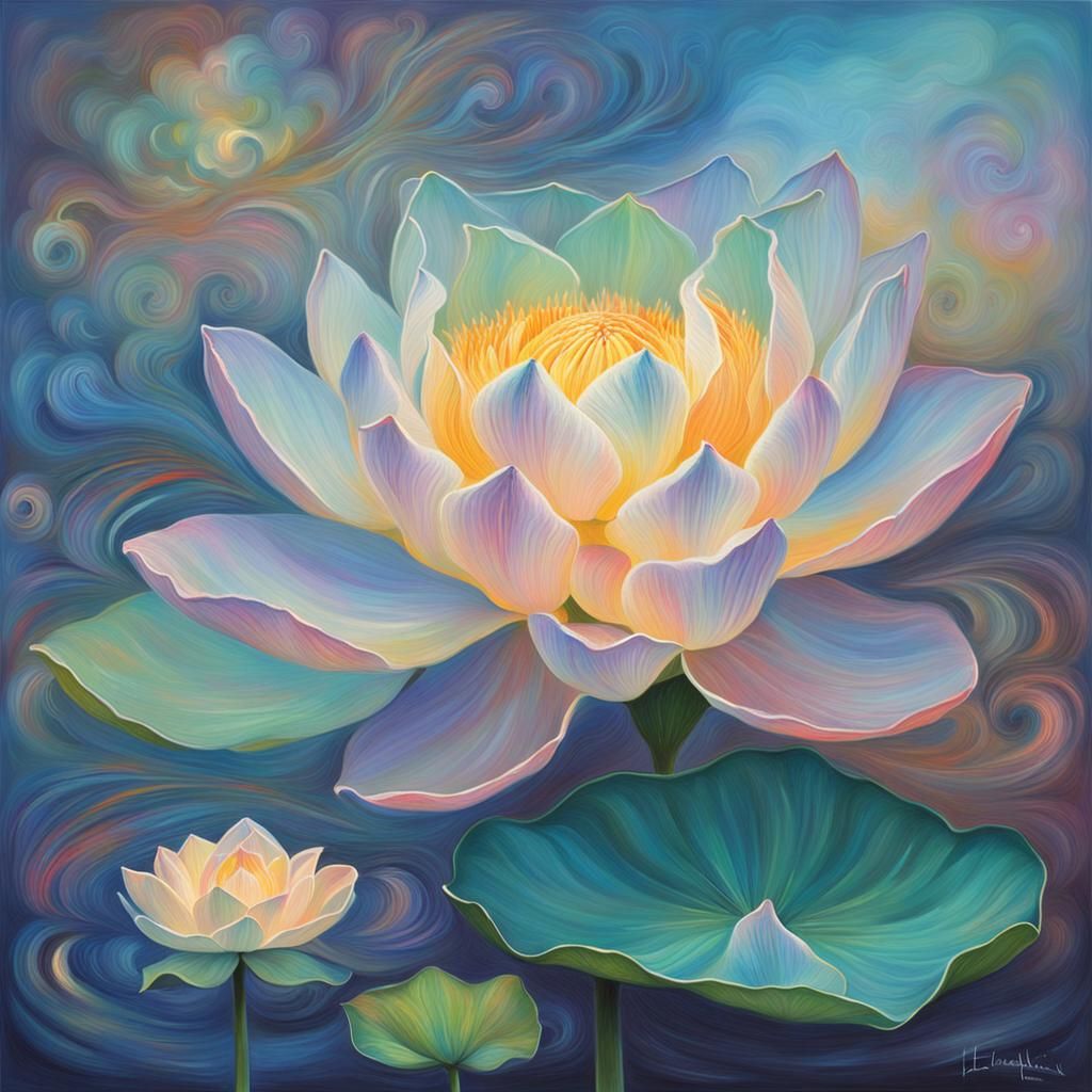 Incredible Biometric Imagineer, Heavenly Lotus, ethereal, Iridescent, effulgent, impressionism pastels,
