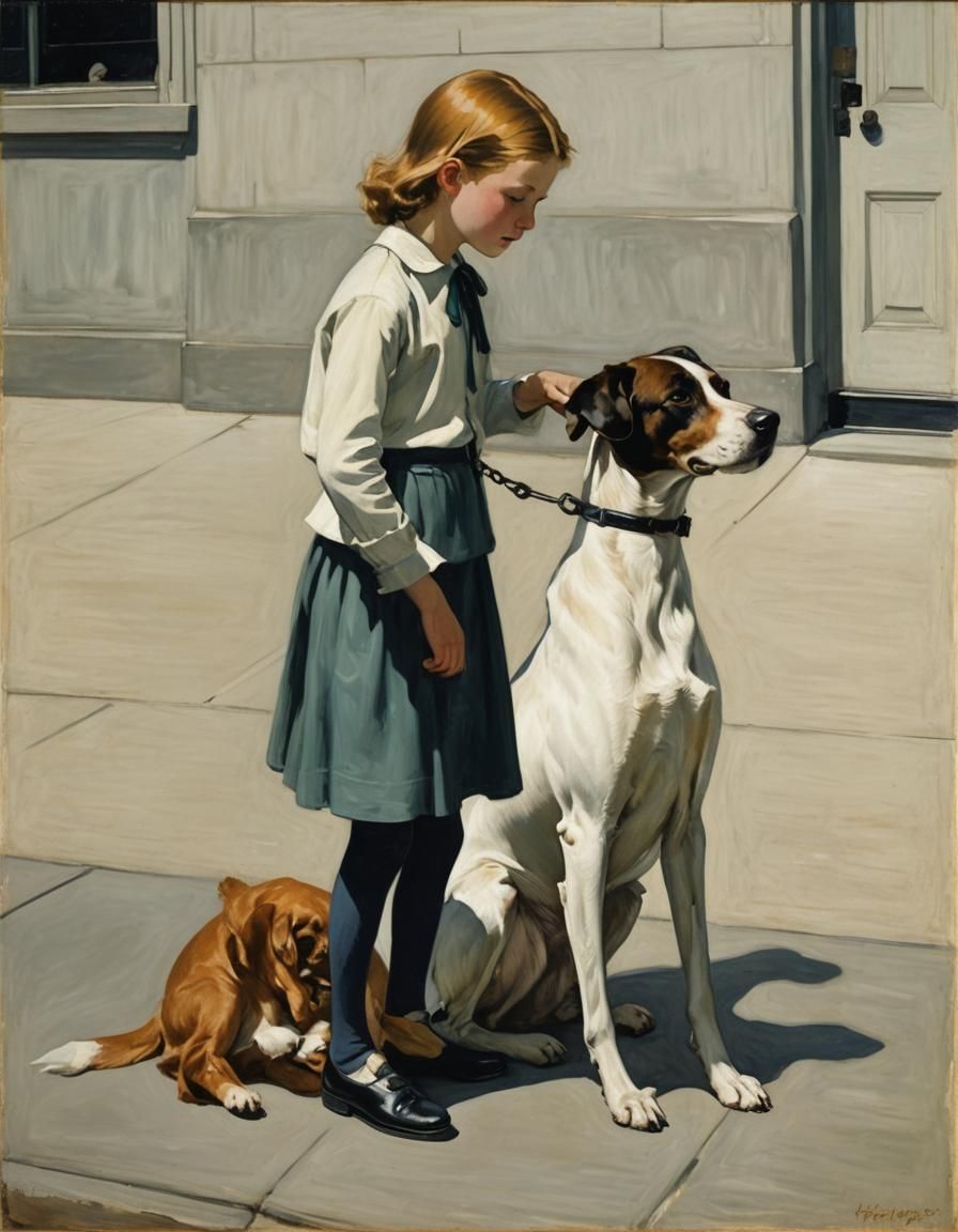 Dog and Girl Portrait in Realistic Style