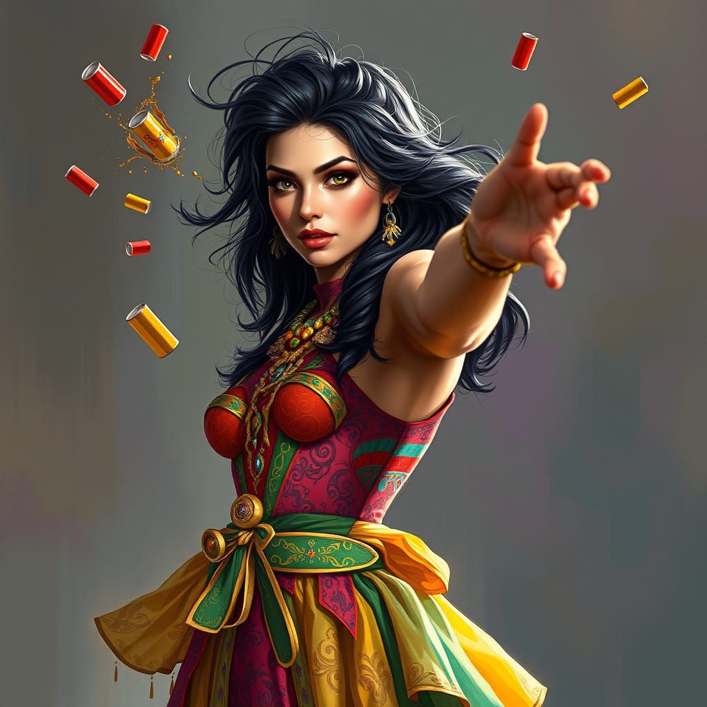 Vibrant Hyperrealistic Portrait of Barbara Moro with Canñada...