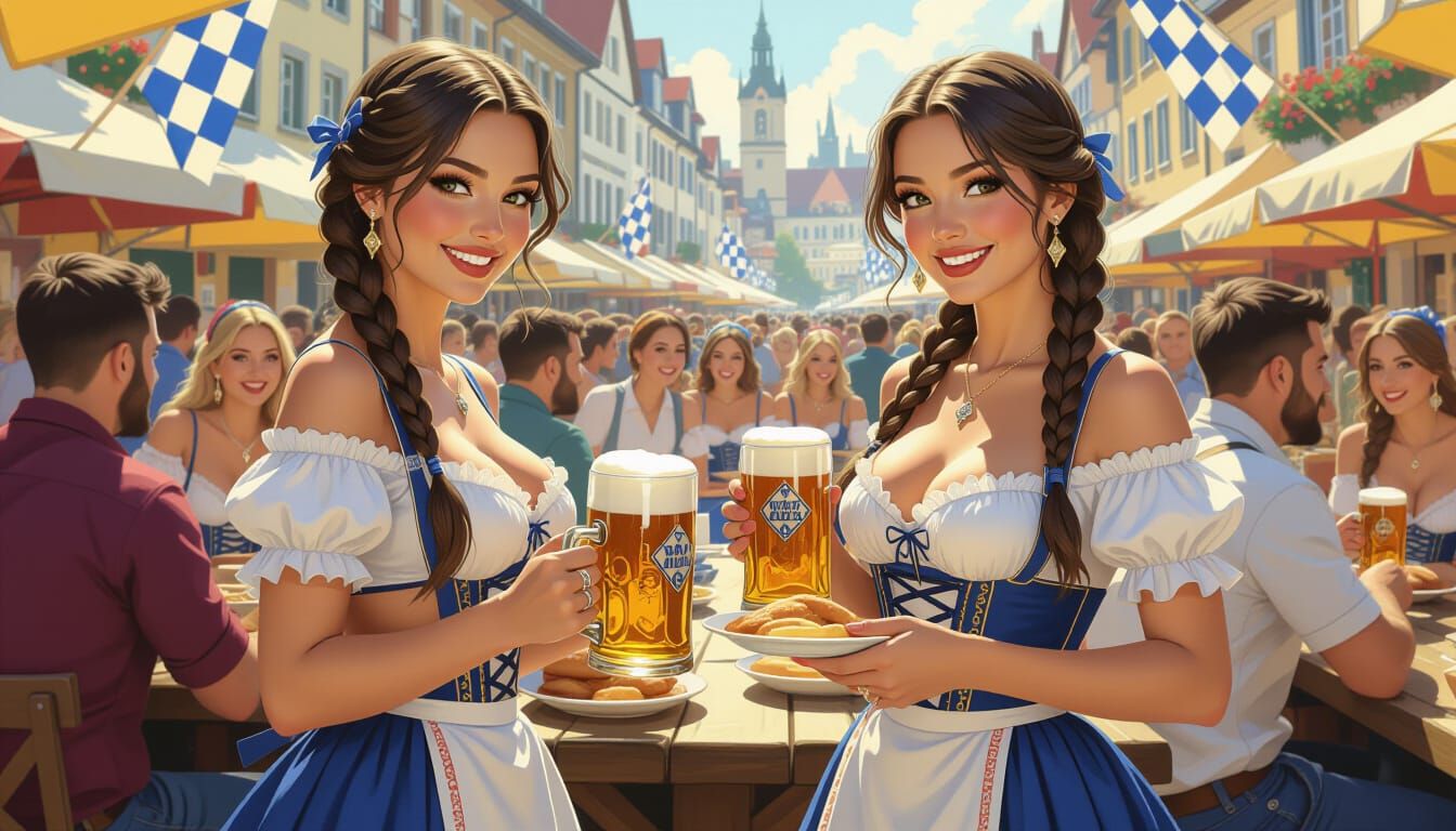 Oktoberfest Beer Maids Serving Drinks in Munich