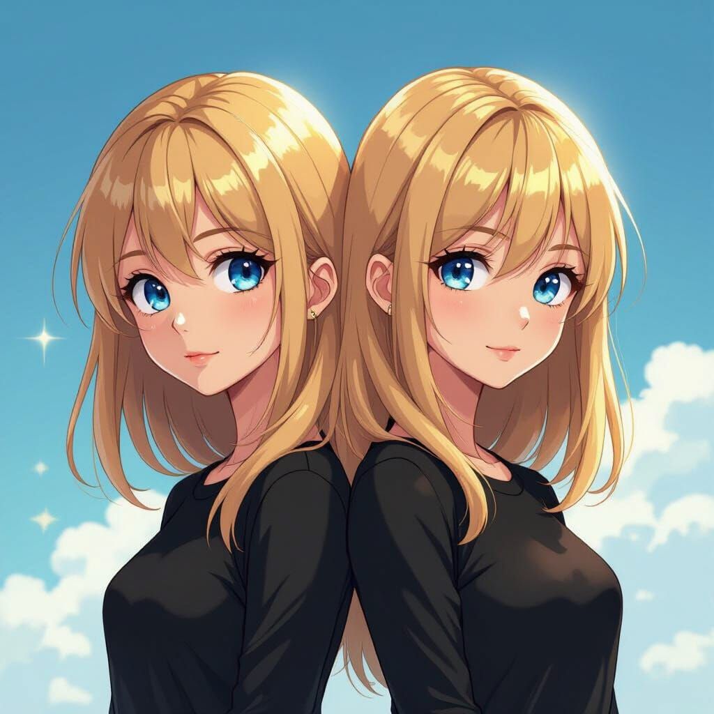 Anime Style Portrait of Two Blonde Teen Girls