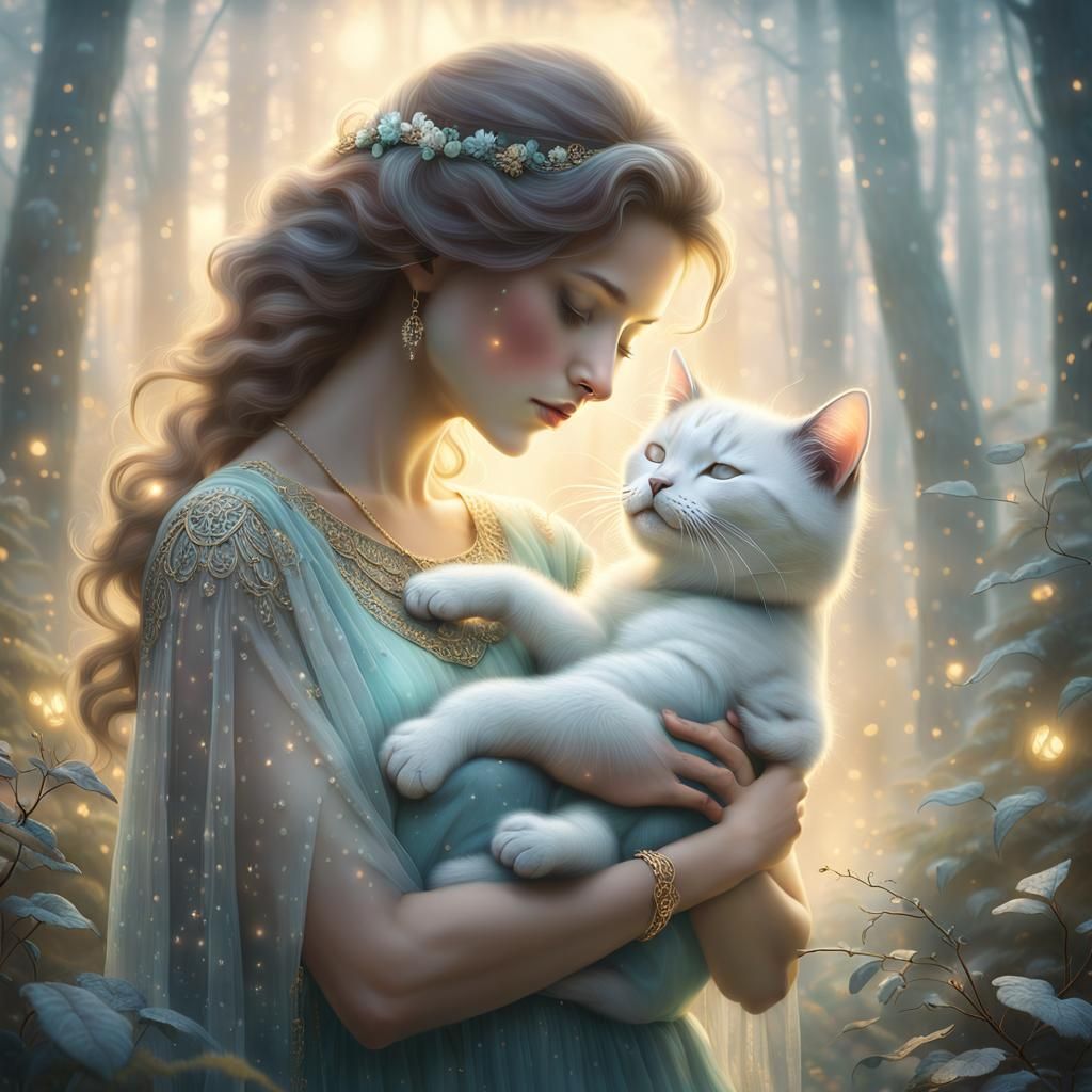 Mystic Cat in Misty Forest: Ethereal Fantasy