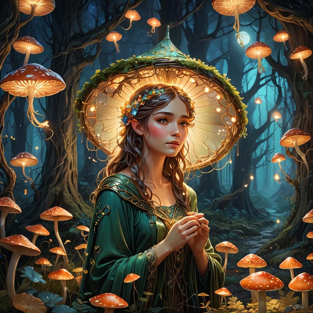 Art Nouveau Fairy Weaving Shawl in Forest