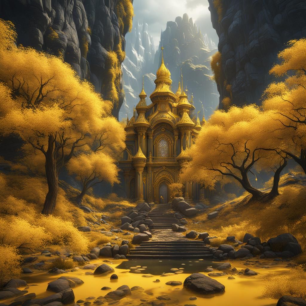 Fantastical Yellow Matte Painting in Deep Color