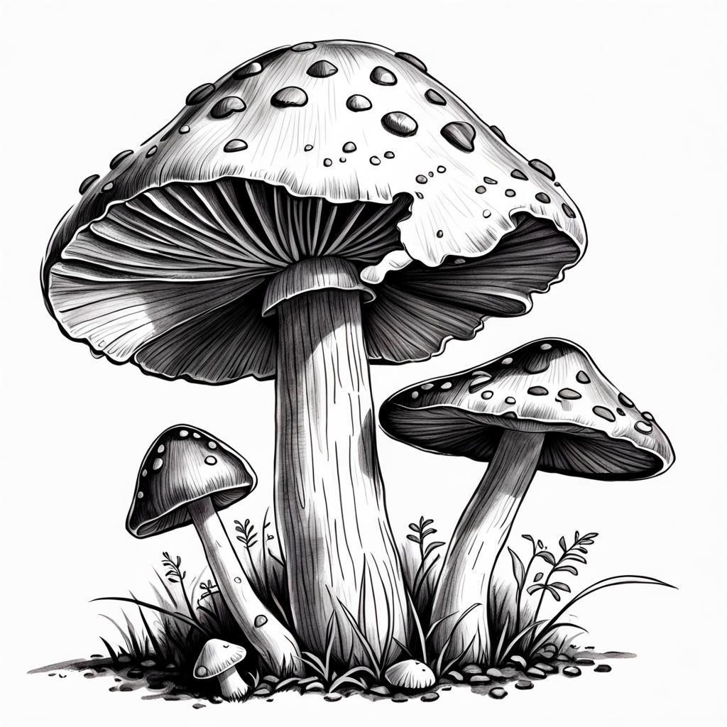 Simple Pencil Sketch of a Mushroom