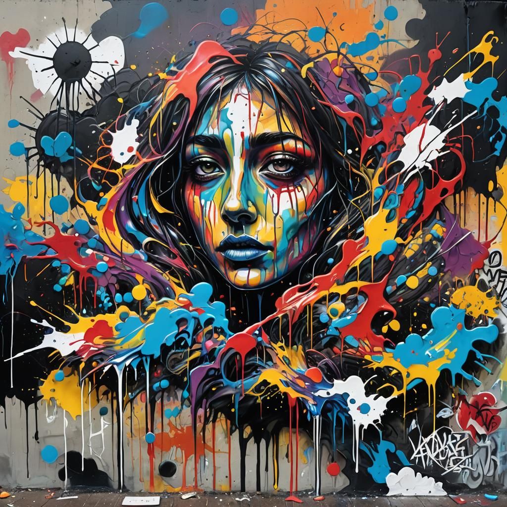 Colorful Polychromatic Graffiti Art with Oil Gouache