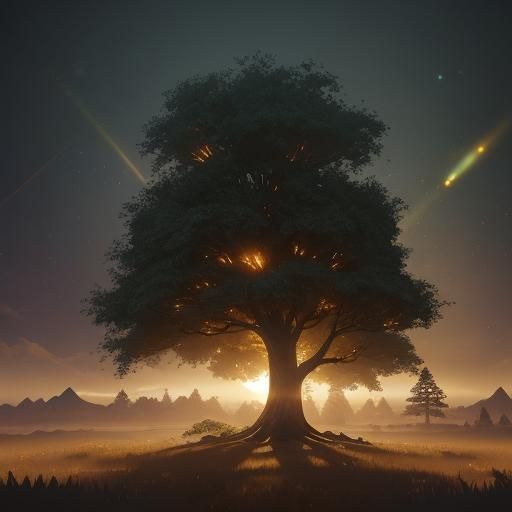 Golden Tree at Sunset: Fantasy Concept Art