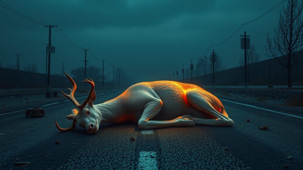Ethereal Deer Lies Lifeless: Matte Painting Style