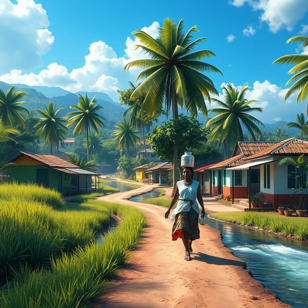 Sunlit Dominican Village Scene