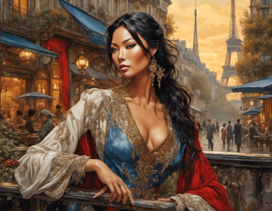 Anggun Portrait on Parisian Terrace at Golden Hour