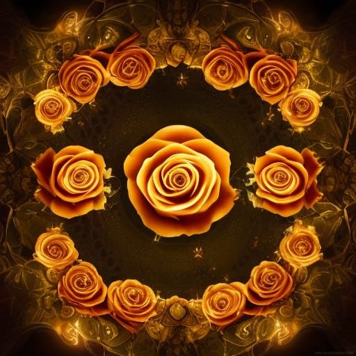 Golden Glowing Roses: Epic Digital Masterpiece