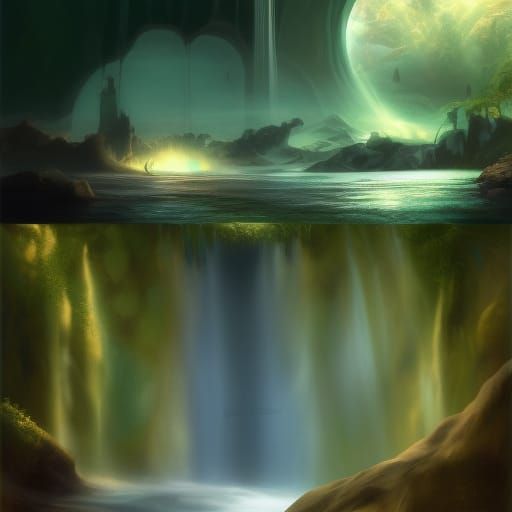 Beautiful Waterfall in Watercolor Style