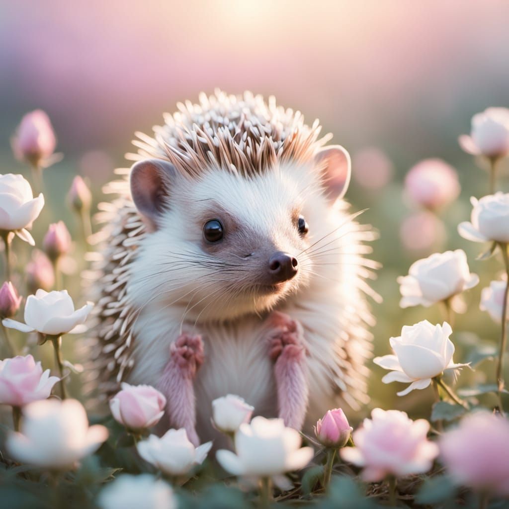 Hedgehog with Rose Spines in Enchanting Dawn Meadow