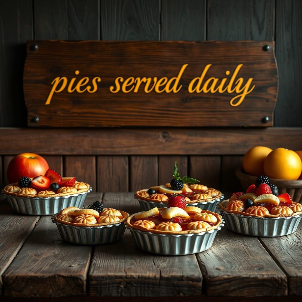 Rustic Fruit Pies Under Golden Sign