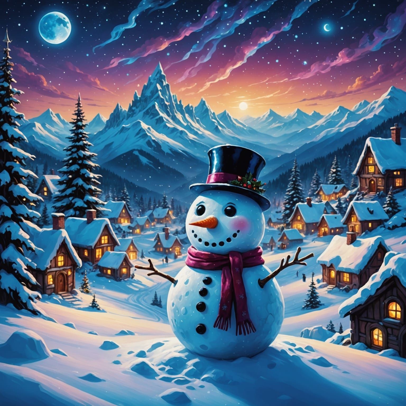 Cosmic Christmas Snowman in Winter Wonderland