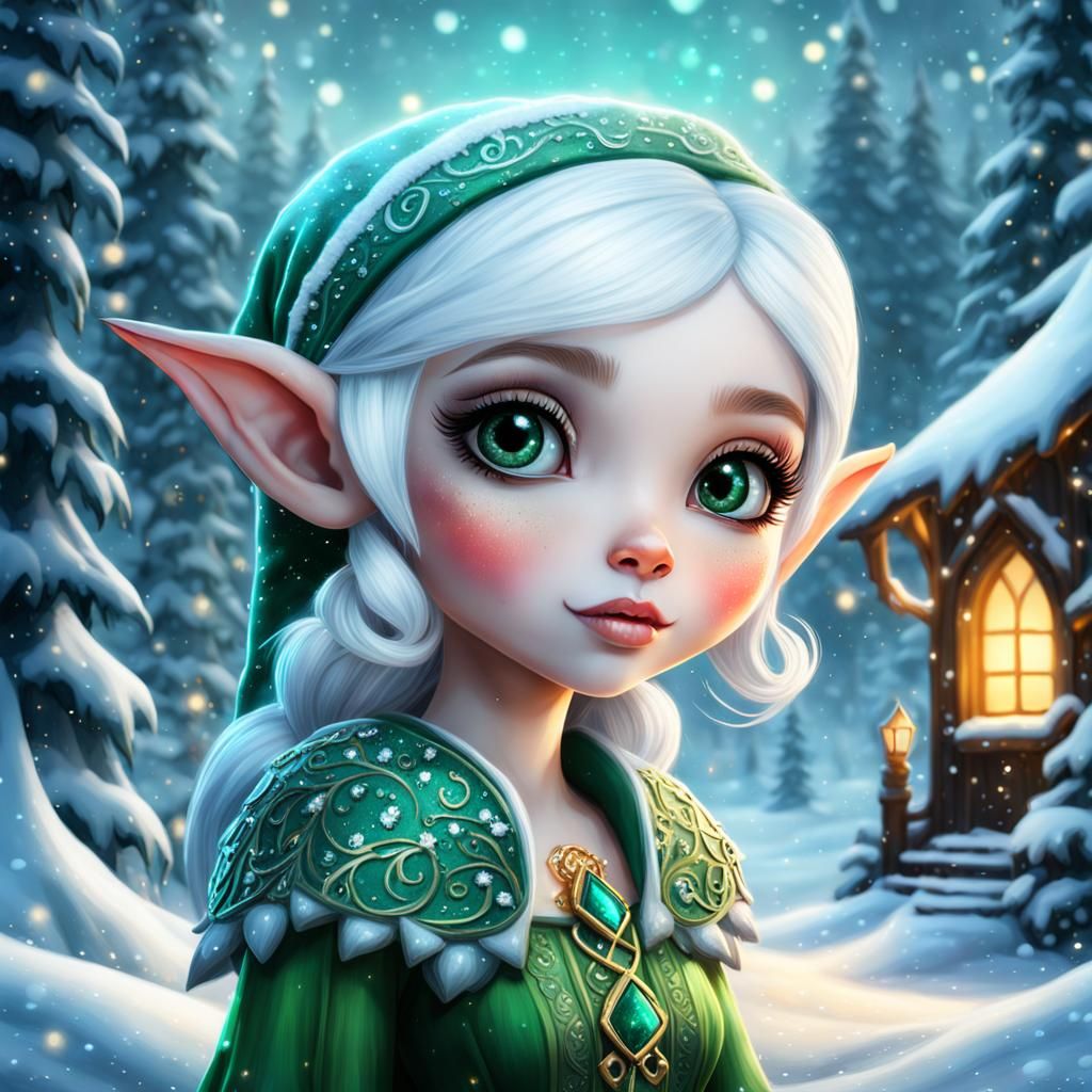 Cute Christmas Elf in Winter Wonderland