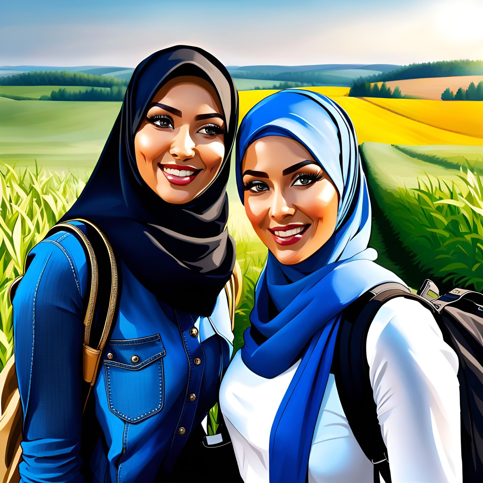 Hijabi Women Selfie in German Countryside: Detailed Digital ...