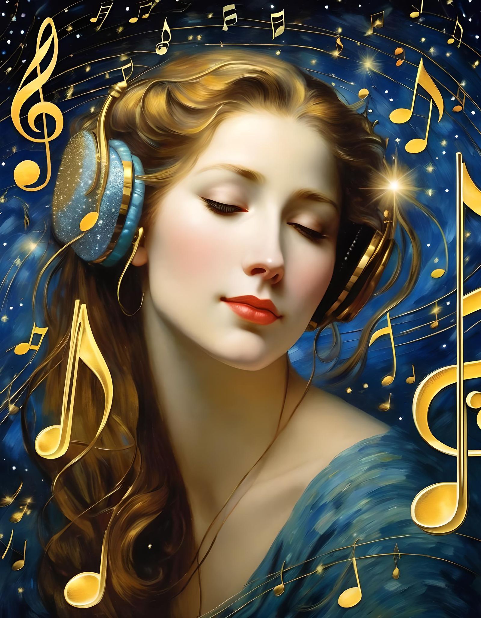 Woman with Music Notes in Van Gogh Style