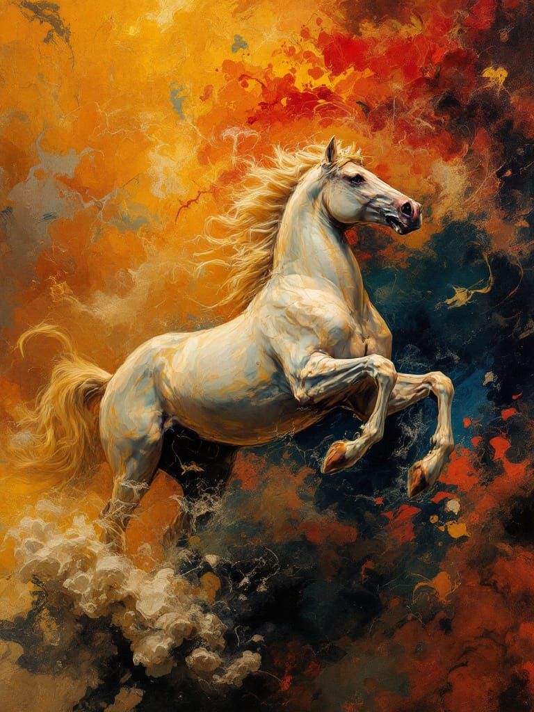 Golden Horse Galloping in Dramatic Baroque Style