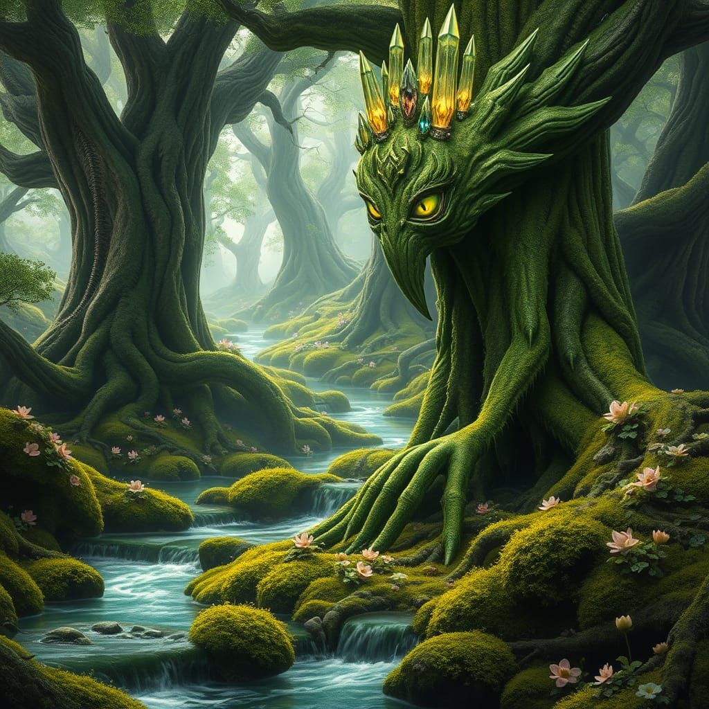 Hyperrealistic Tree Spirit in Magical Forest