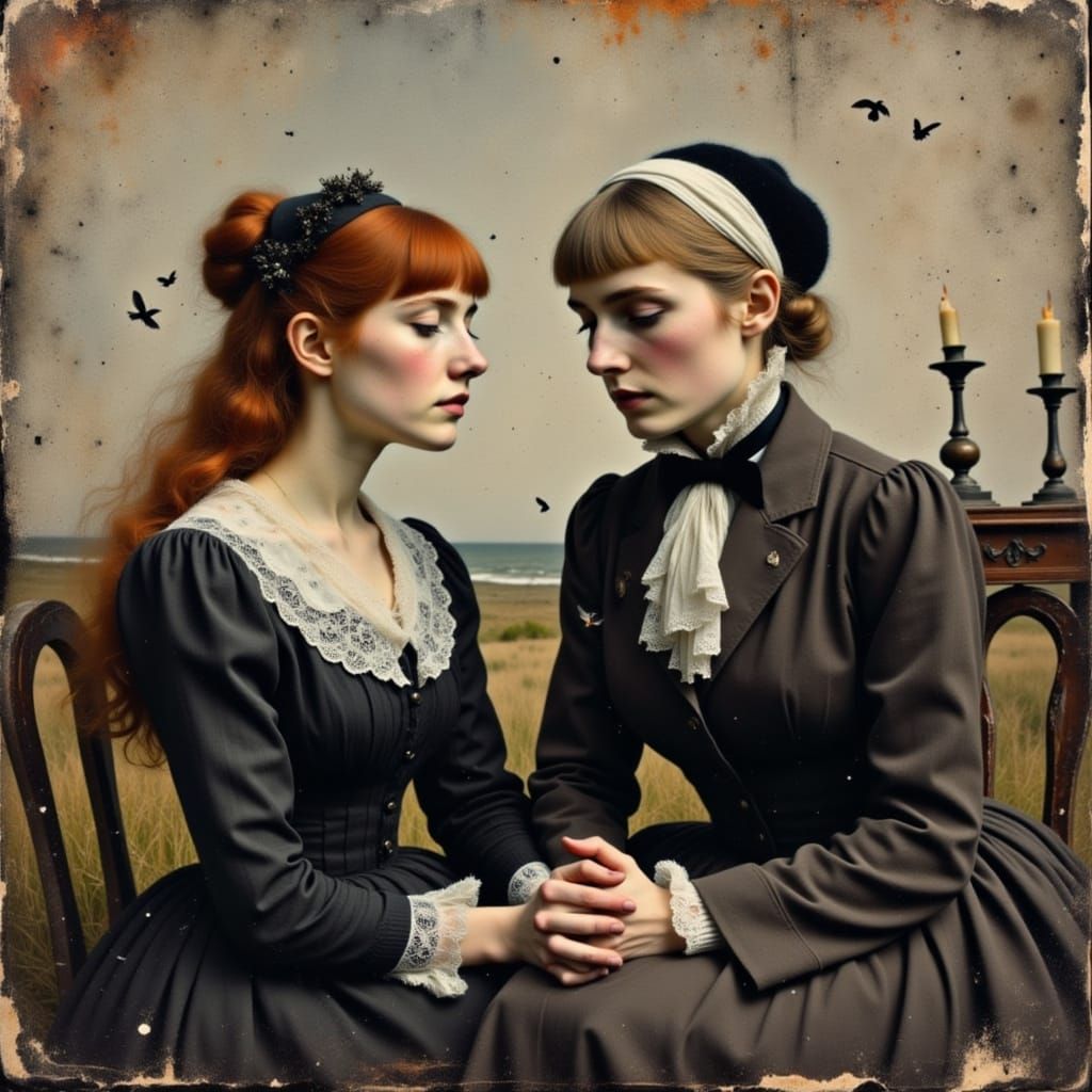 Women in Parlor with Soft Candlelight, Impressionistic Style