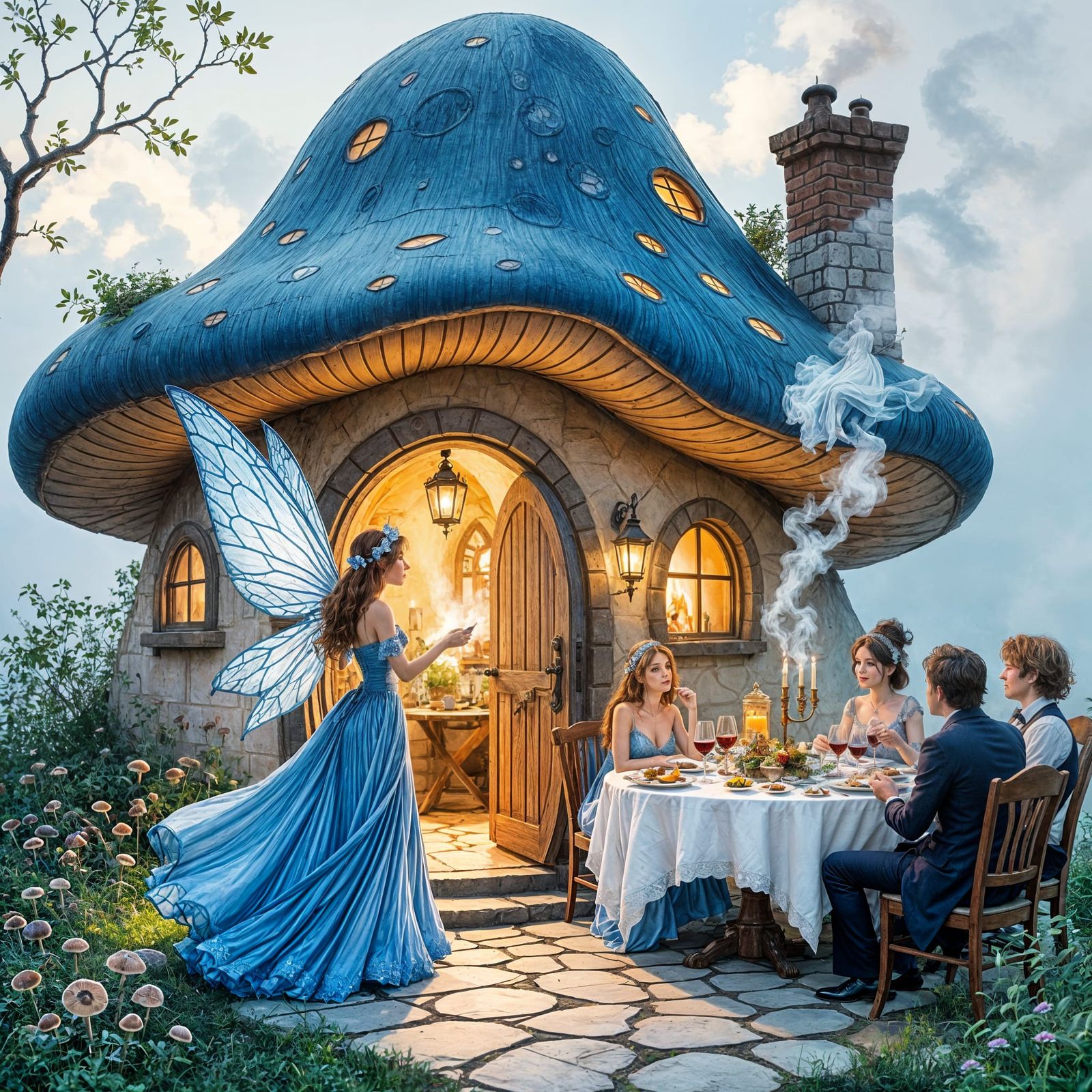 Fairy Welcomes Guests to Mushroom House Banquet