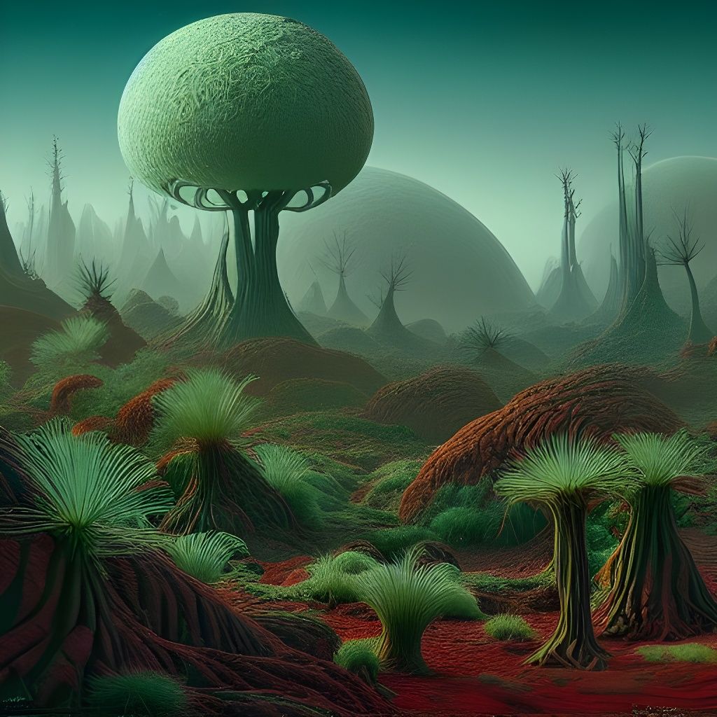 Surreal Martian Forest Landscape in Digital Illustration