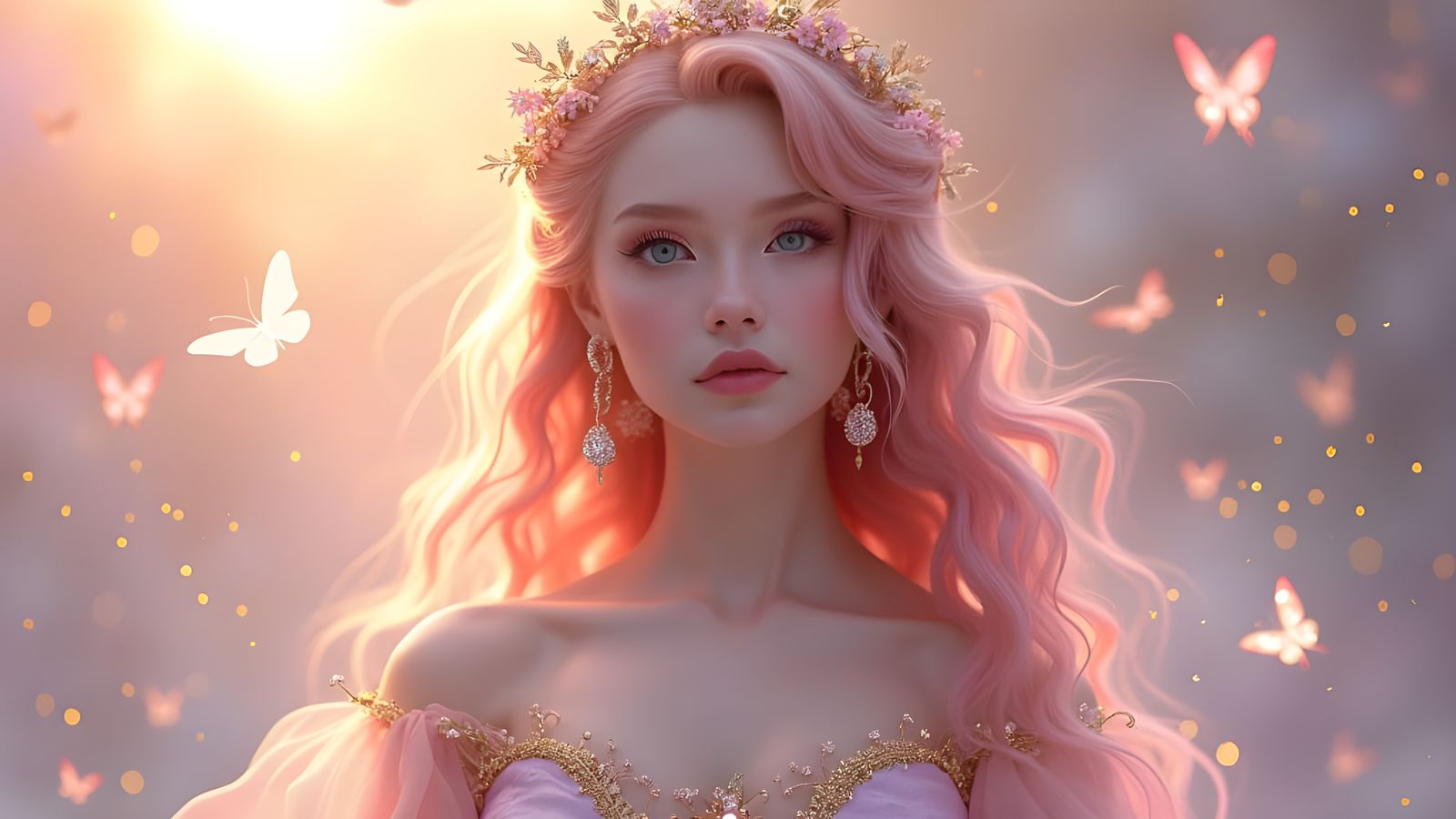Ethereal Digital Portrait of a Young Woman in a Golden Tiara