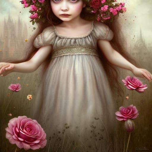 Fantastical Flower Girl Painting in Surreal Style