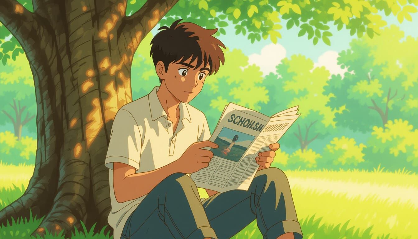 Young Indian Boy Reads Scholarship Notice Under Tree