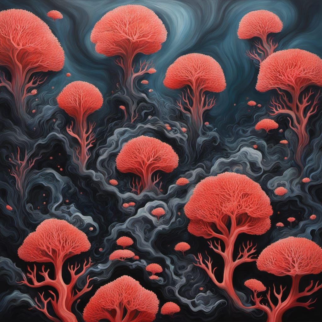 Fierce Coral Supreme Abstract Surrealism Painting