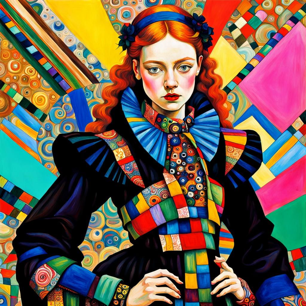 Maximalist Fashion Model in Classical Art Style