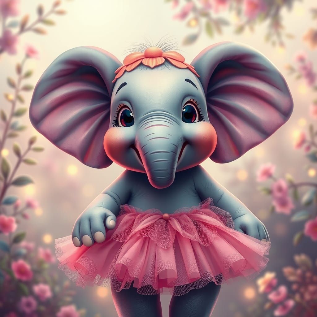 Happy Elephant in Pink Tutu, Fantasy Concept Art