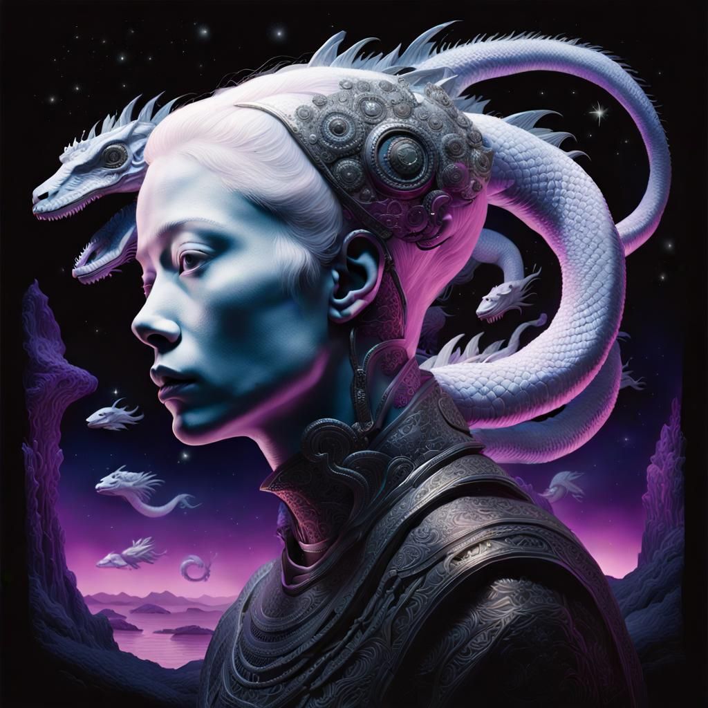 Albino Alien Goddesses of the Cosmos in Neon Spacepunk