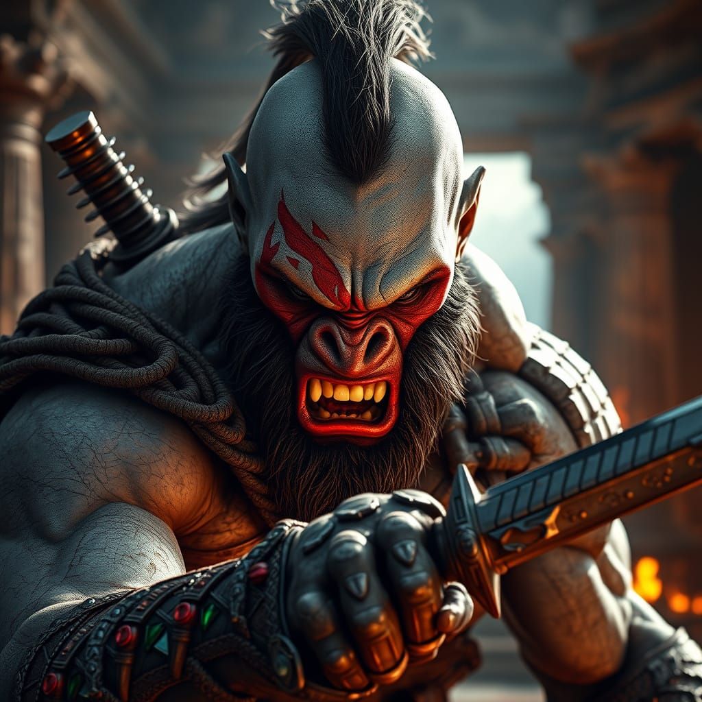 Ash-White Warrior of Fury: A Gorilla-Kratos Hybrid