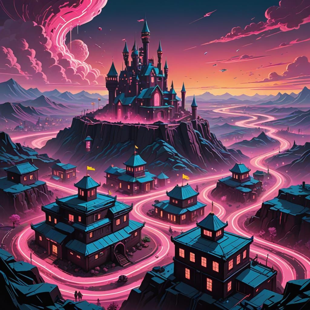 Whimsical Cotton Candy Landscape with Lollipop Trees