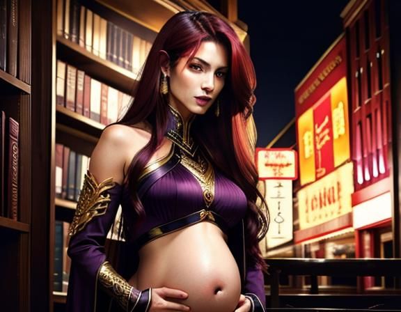 Goddess in Bookstore: A Photorealistic Portrait