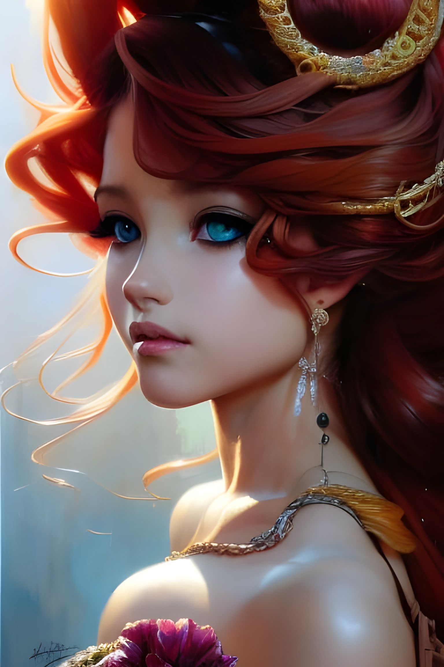Ariel Portrait on Ocean Floor in Digital Art Style