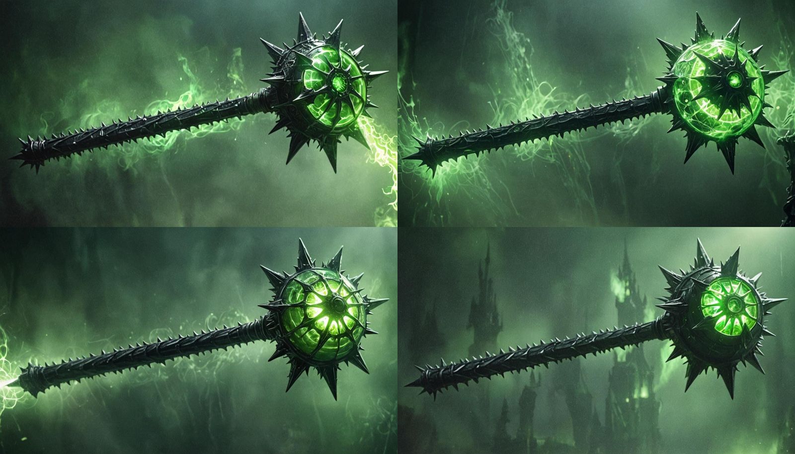 Ethereal Green Mace in Dark Fantasy Style