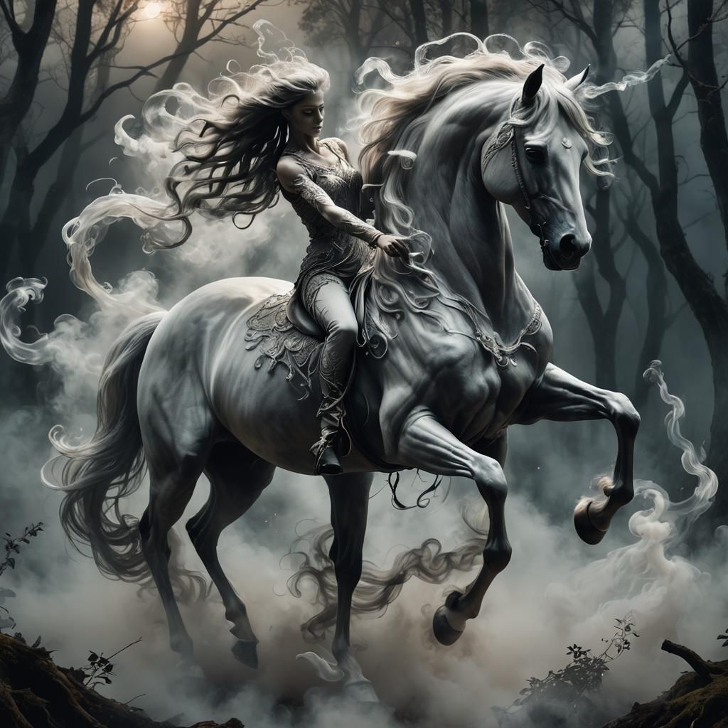 Ethereal Smoke Centaur in Dreamlike Forest Art