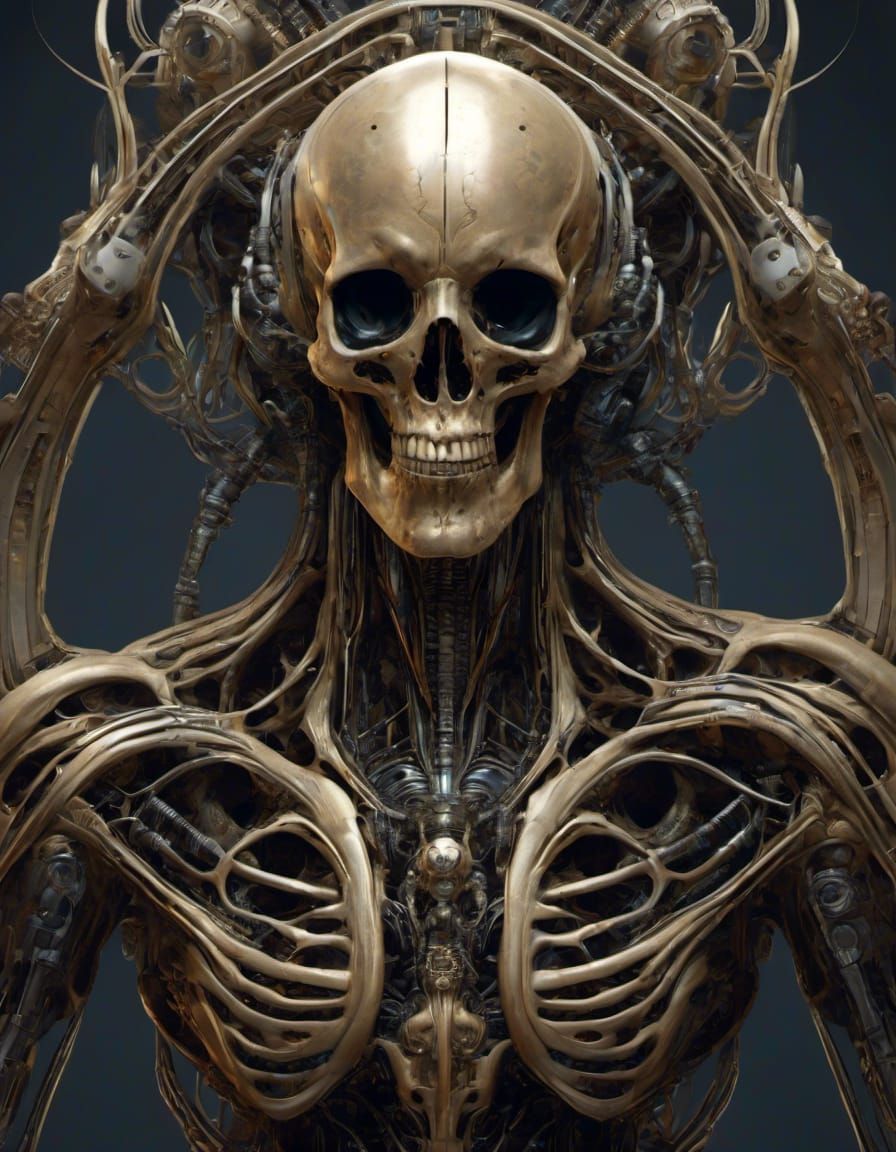 Bio-Organic Cyborg Portrait in Retrofuturistic Style