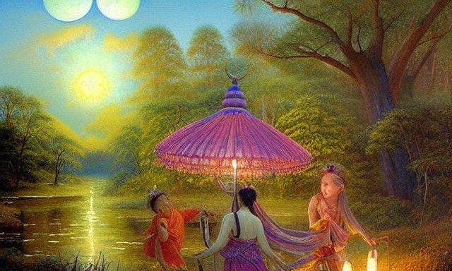 Fairy Moon Festival Celebration: Oil Painting