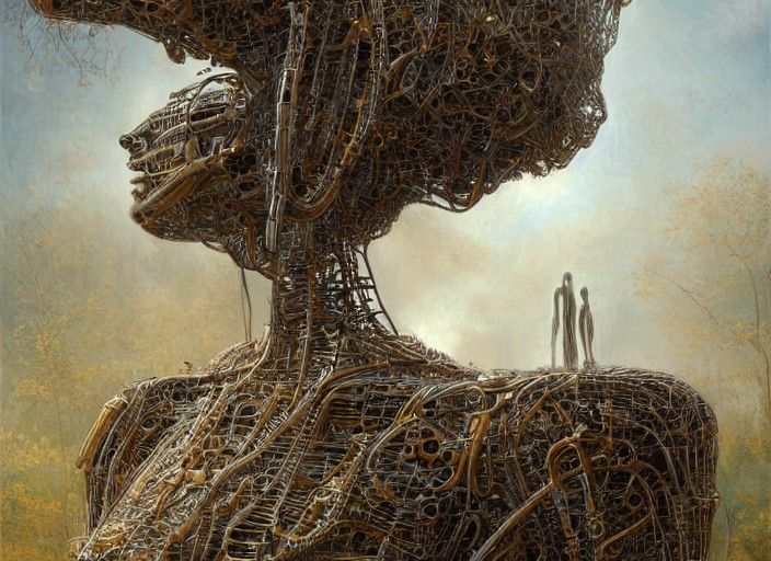 Romantic Gynoid in Baroque Garden: Digital Painting